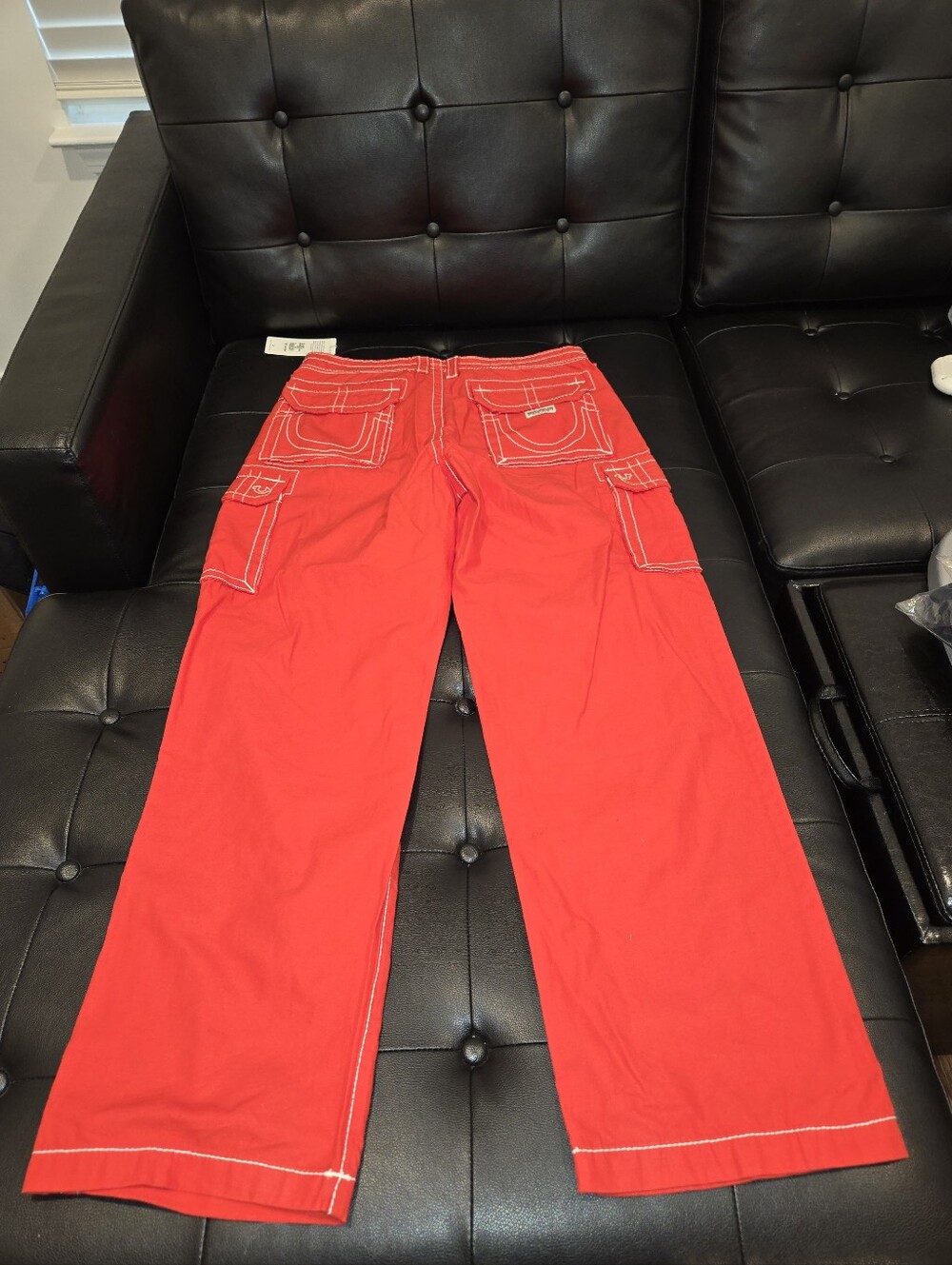 True Religion Red Cargo Pants with Contrast Stitching - Picture 7 of 10